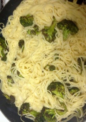 A picture of Angel Hair With Brocolli And Goat Cheese.