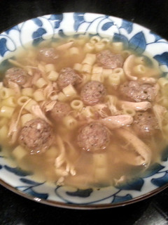 A picture of Gourmet Italian Chicken Pasta Meatball Soup.
