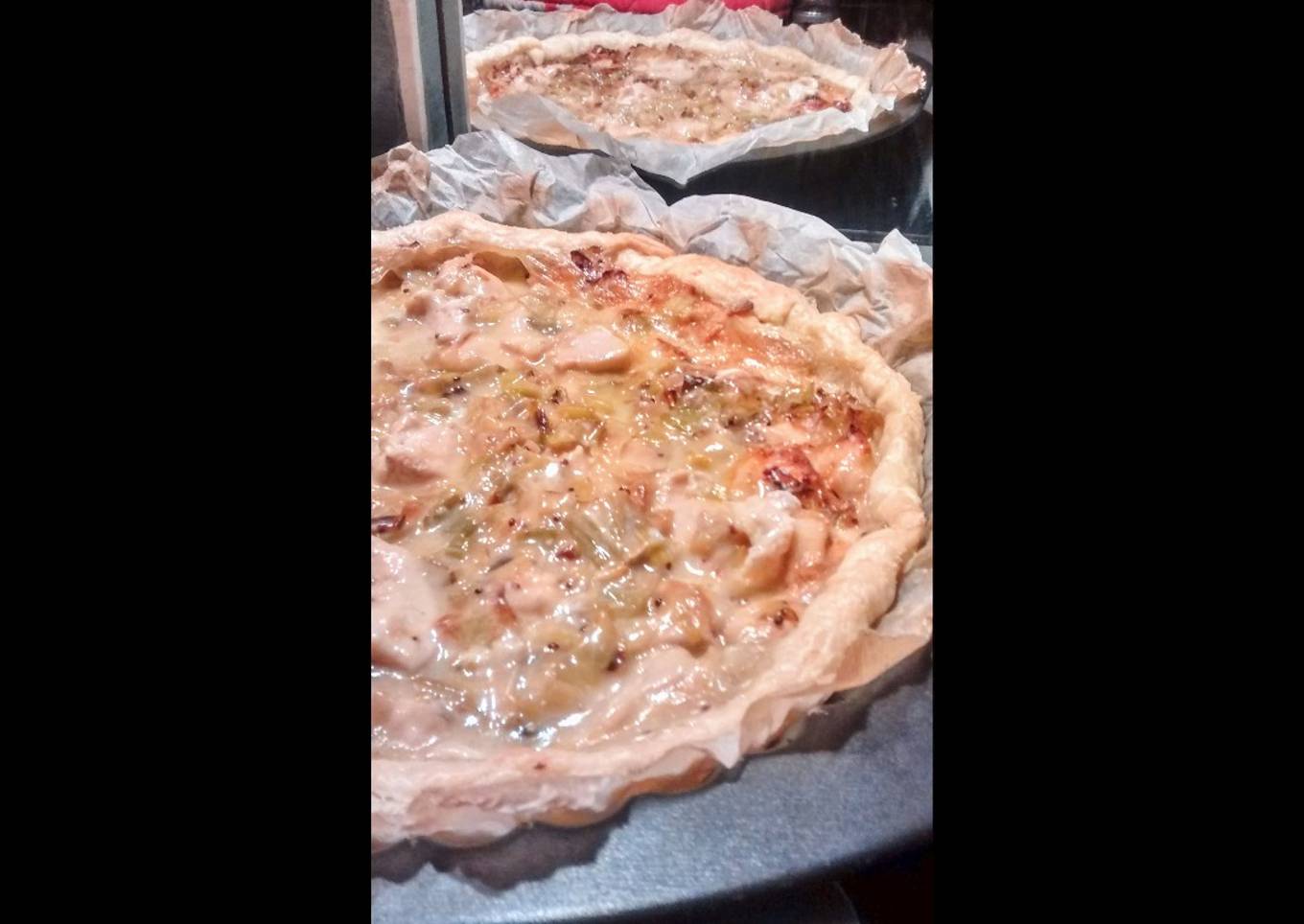 Tarte aux poireaux, poulet et camembert fermier