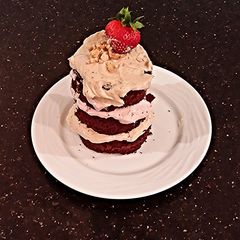 A picture of Peanut Butter and Jelly Whipped Cream Mini Layer Cakes.