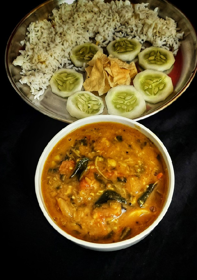 A picture of Green Amaranth with Dal.