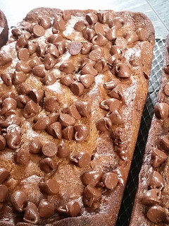 A picture of Moist Chocolate chips banana bread. 🍷.