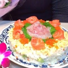 A picture of Birthday Sushi Cake.