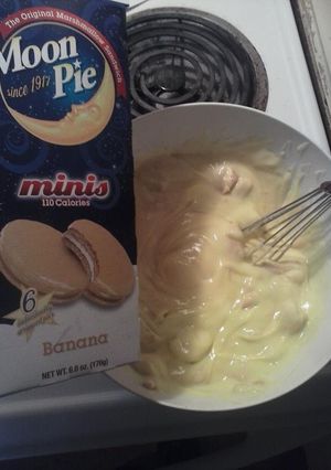 A picture of Perfect for Mardi Gras parties, non-traditional, less-than-10-minute recipe for Banana Moonpie Pudding will knock some socks..