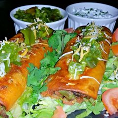 A picture of Mike's Green Chile Chimichangas.