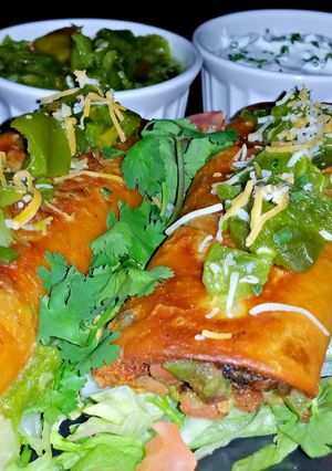 A picture of Mike's Green Chile Chimichangas.