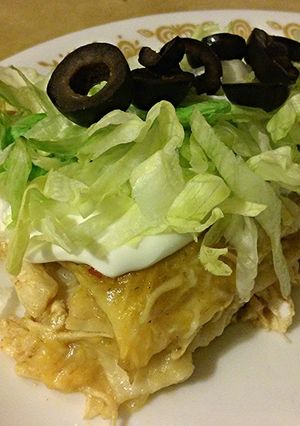 A picture of Green Chicken Enchilada Bake.