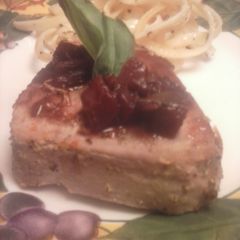 A picture of Brad's pan seared ahi tuna with red wine balsamic reduction.