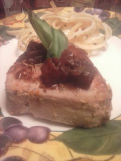 A picture of Brad's pan seared ahi tuna with red wine balsamic reduction.