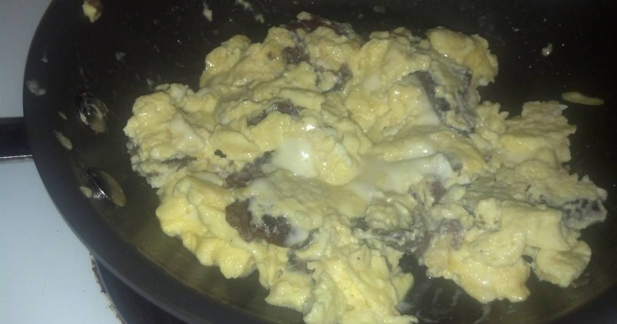Cheesesteak Scrambled Eggs Recipe By Jadebluea Cookpad