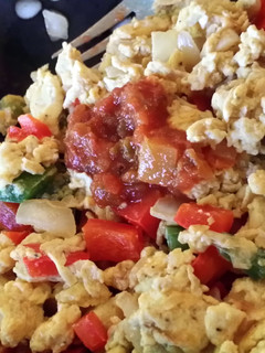 A picture of salsa eggs.