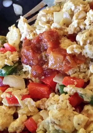 A picture of salsa eggs.