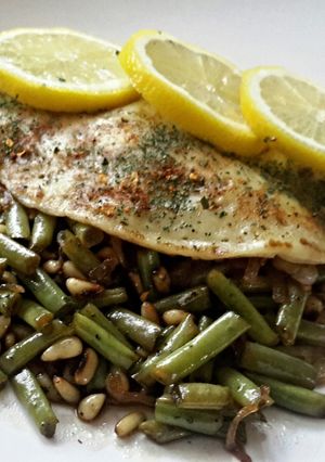 A picture of Sig's Beans with Onions and Pine Nuts.