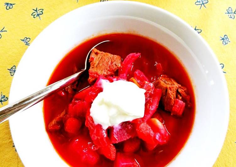 Recipe of Super Quick Homemade Deli-style Borscht Soup with Beans and Beetroot