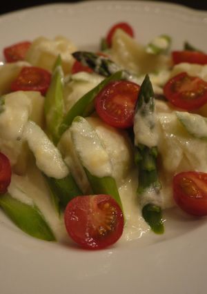 A picture of Warm Salad with Rich Cheese Dressing.