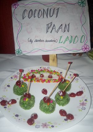 A picture of Coconut Paan ladoo.