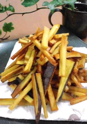 A picture of Deep-Fried Salty Sweet Potato Sticks.