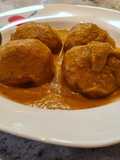 Albóndigas de pavo en salsa de calabaza, manzana y nueces
