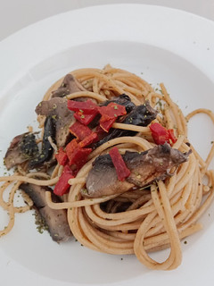 Una foto de Spaghetti con portobello y queso azul