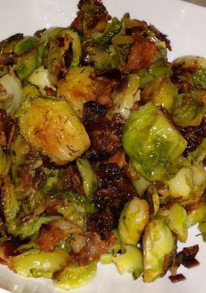A picture of Warm Brussel Sprouts and Bacon Salad.