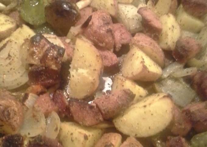 Steps to Make Jamie Oliver Baked sausage and potatoes