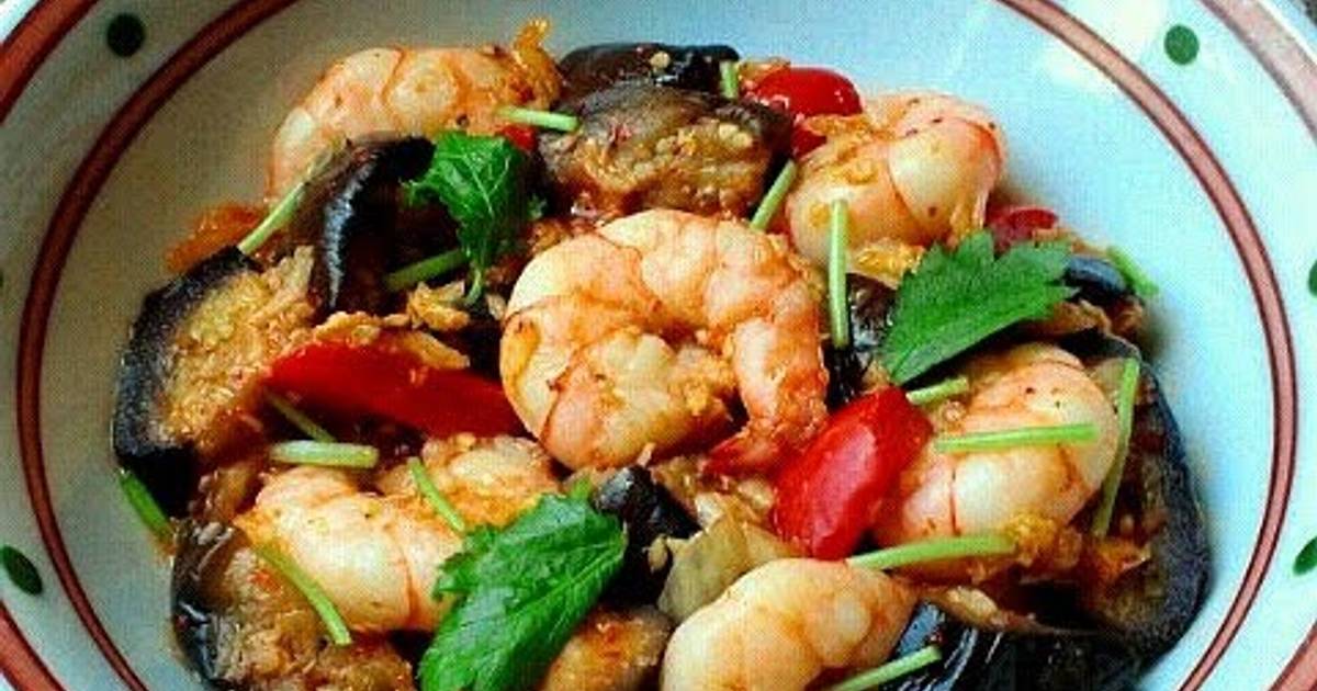 Kimchi Sweet Vinegar Stir Fry with Shrimp and Eggplant Recipe by