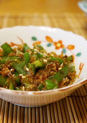 A picture of Green Pepper and Shirasu Sweet & Savory Stir-Fry.
