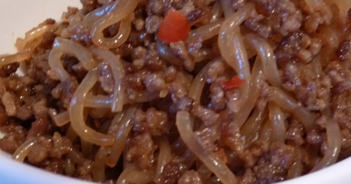 Spicy StirFried Ground Meat and Shirataki Noodles Recipe by cookpad