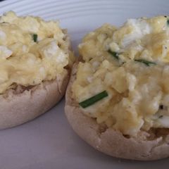 Baguette with Chevre Scrambled Eggs and Chives A picture of Baguette with Chevre Scrambled Eggs and Chives.