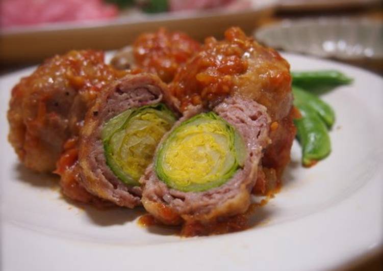 Recipe of Award-winning Meat-Wrapped Brussels Sprouts in Tomato Sauce