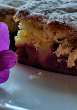 A picture of Delicious sour cherry cake.