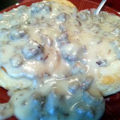 A picture of stick to your ribs and fingers maple sausage gravy.