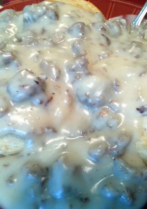 A picture of stick to your ribs and fingers maple sausage gravy.