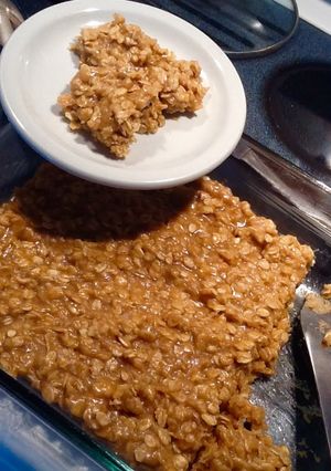 A picture of No Bake Peanut Butter Squares 👌☺️ (Dairy, Eggs And Gluten Free!).