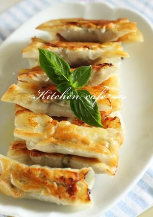 A picture of Basil Pork Rolled in Gyoza Skins.