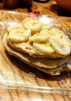 A picture of Peanut Butter Banana Protein Pancakes.