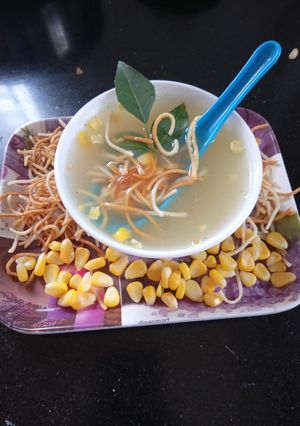 A picture of Chicken sweet corn soup Easy to microwave in minutes.
