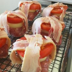 A picture of Pork Tenderloin Bacon Burgers.
