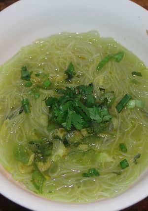 A picture of Pork and Avocado Rice Noodle Soup.