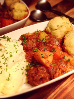 A picture of Beef & Vegetable Casserole with Parsley Dumplings.