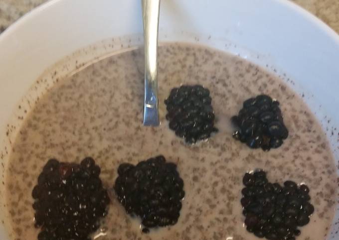 Easiest Way to Make Perfect Soy milk &amp; Cacao Chia Pudding with Fresh Blackberries