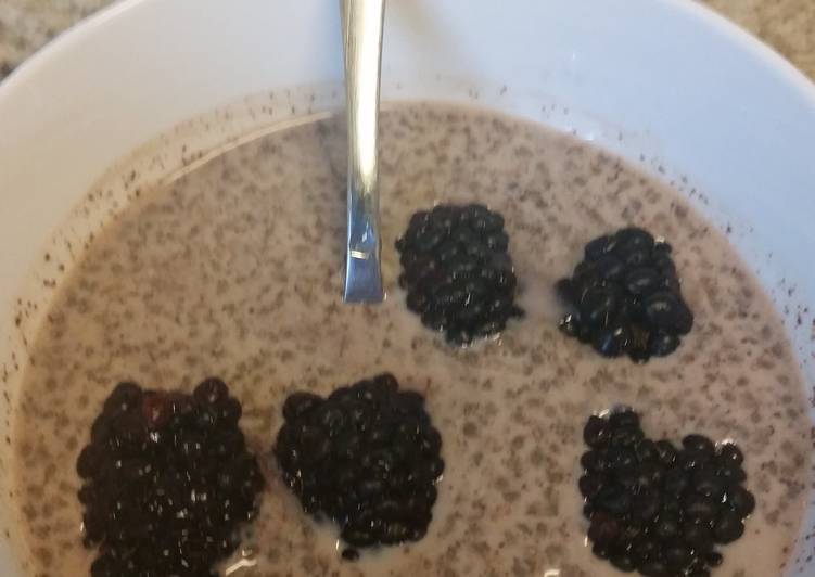 Easiest Way to Make Ultimate Soy milk &amp; Cacao Chia Pudding with Fresh Blackberries | This is Recipe So Popular You Must Try Now !!