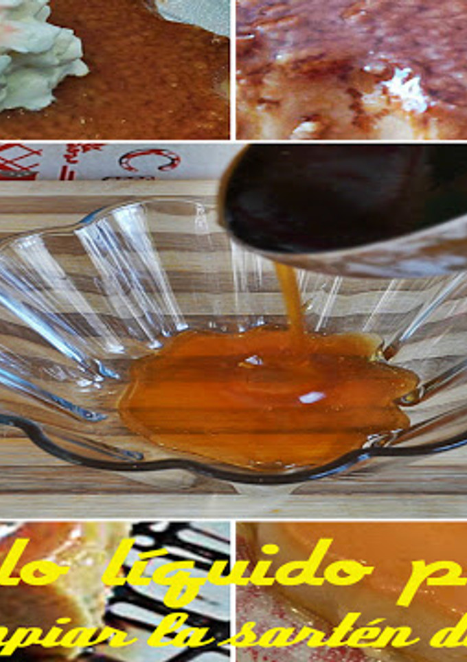 Una foto de Caramelo líquido para flan y cómo limpiar la sartén de caramelo