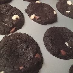 A picture of Triple Chocolate Peanut Butter Fudge Cookies.