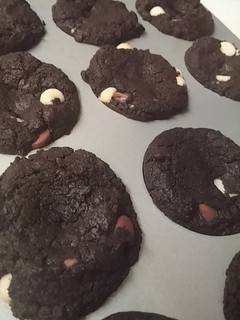 A picture of Triple Chocolate Peanut Butter Fudge Cookies.