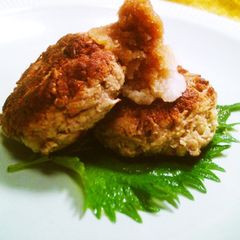A picture of Meatless Enoki Mushroom and Okara Hamburger Steaks.