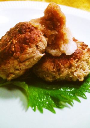 A picture of Meatless Enoki Mushroom and Okara Hamburger Steaks.