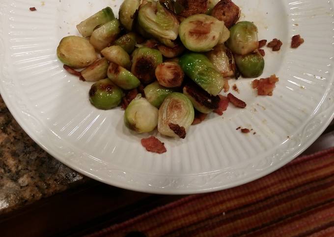 Steps to Prepare Speedy Pan Fried Brussel Sprouts with Blood Orange and Applewood Bacon