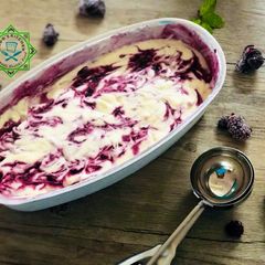 A picture of No churn mulberry swirl ice cream.