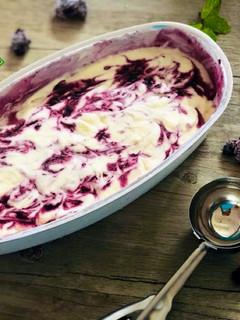 A picture of No churn mulberry swirl ice cream.